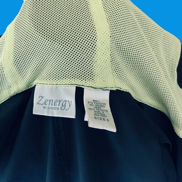 ZENERGY CHICO'S LADIES NAVY GREEN SLEEVELESS HOODED SNAP ZIP POCKETS VEST EUC S - Picture 4 of 9